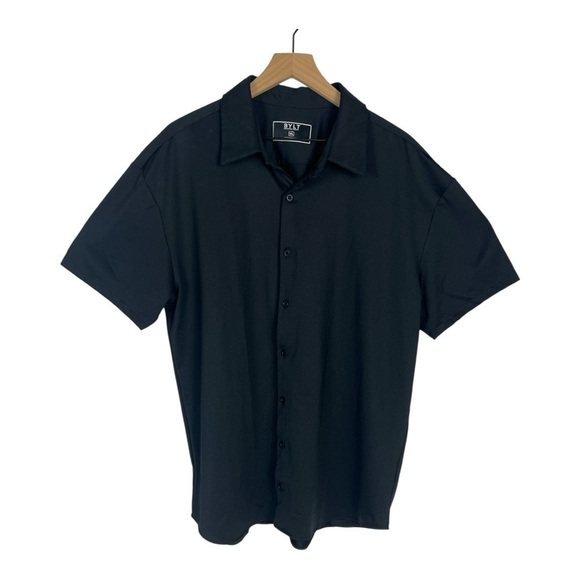 BYLT Sz XXL Button Shirt Black Premium Basics Executive Fit Short Sleeve Stretch - Picture 1 of 12